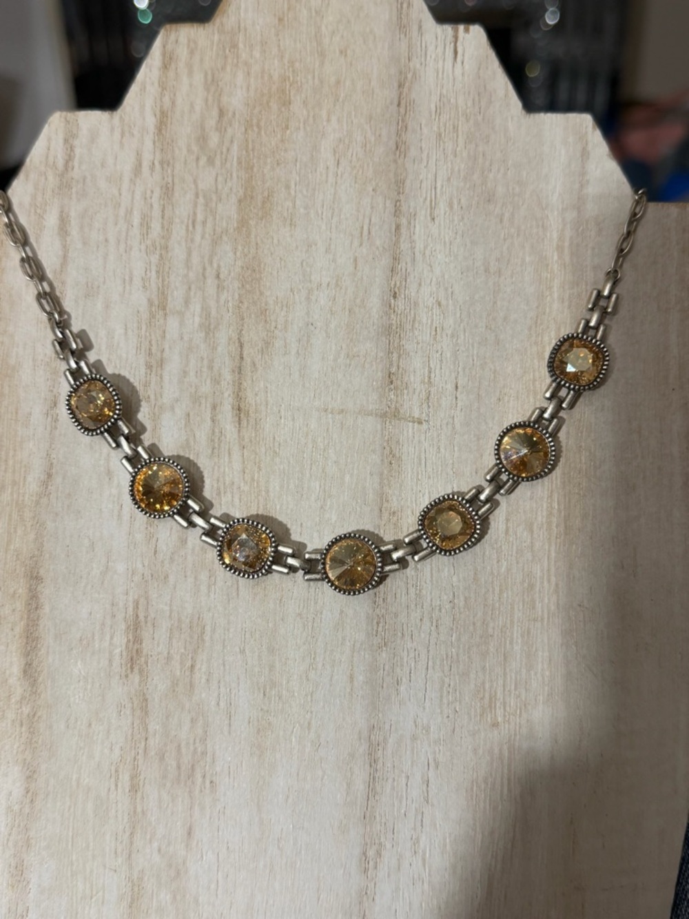 Touchstone Crystal Gold-Tone Necklace with Citrine-Colored Stations